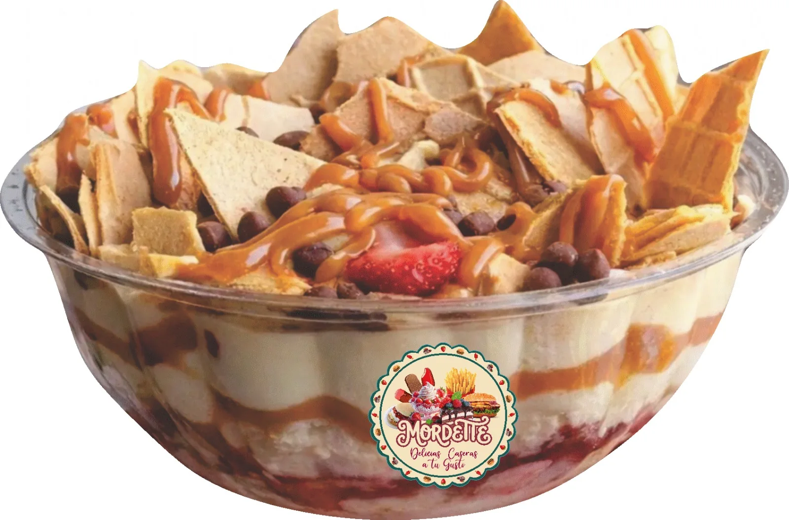 Ensalada de frutas con crema y oblea